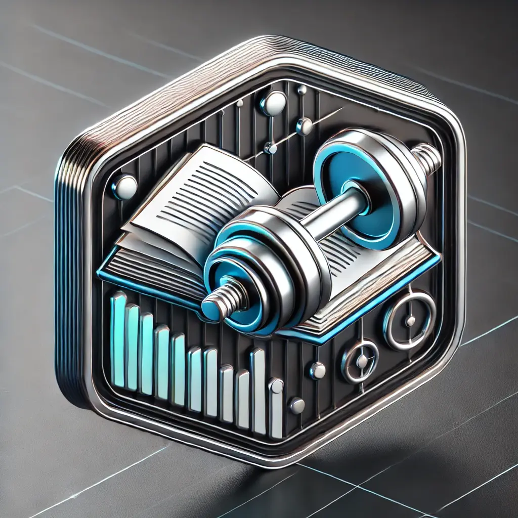 DALL·E 2024-11-14 11.38.31 - A sleek, realistic, modern badge design for RB-FITNESS, combining elements of an open digital book and a dumbbell in a minimalist style. The design 